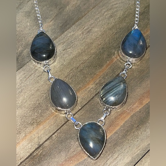 Firey Labradorite Manifesting, Healing Gemstone Boho Teardrop Necklace - Picture 2 of 9